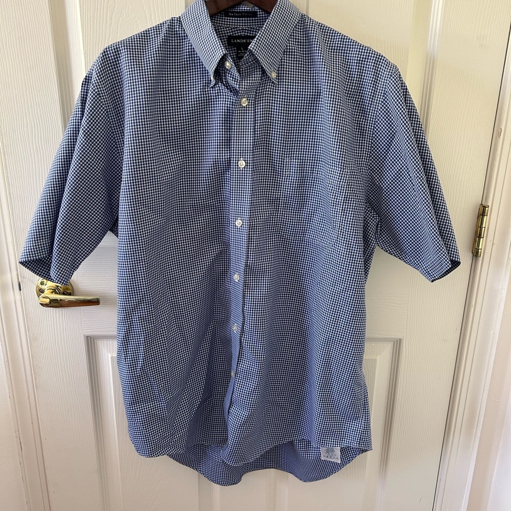 Lands' End Men's No Iron Twoll Short-Sleeve Button-Down Shirt - Size L